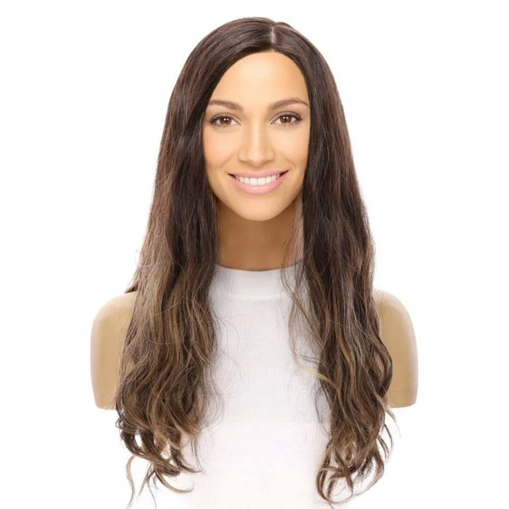 24" Gisele Silk Top Wig Dark Brown Balayage Wavy