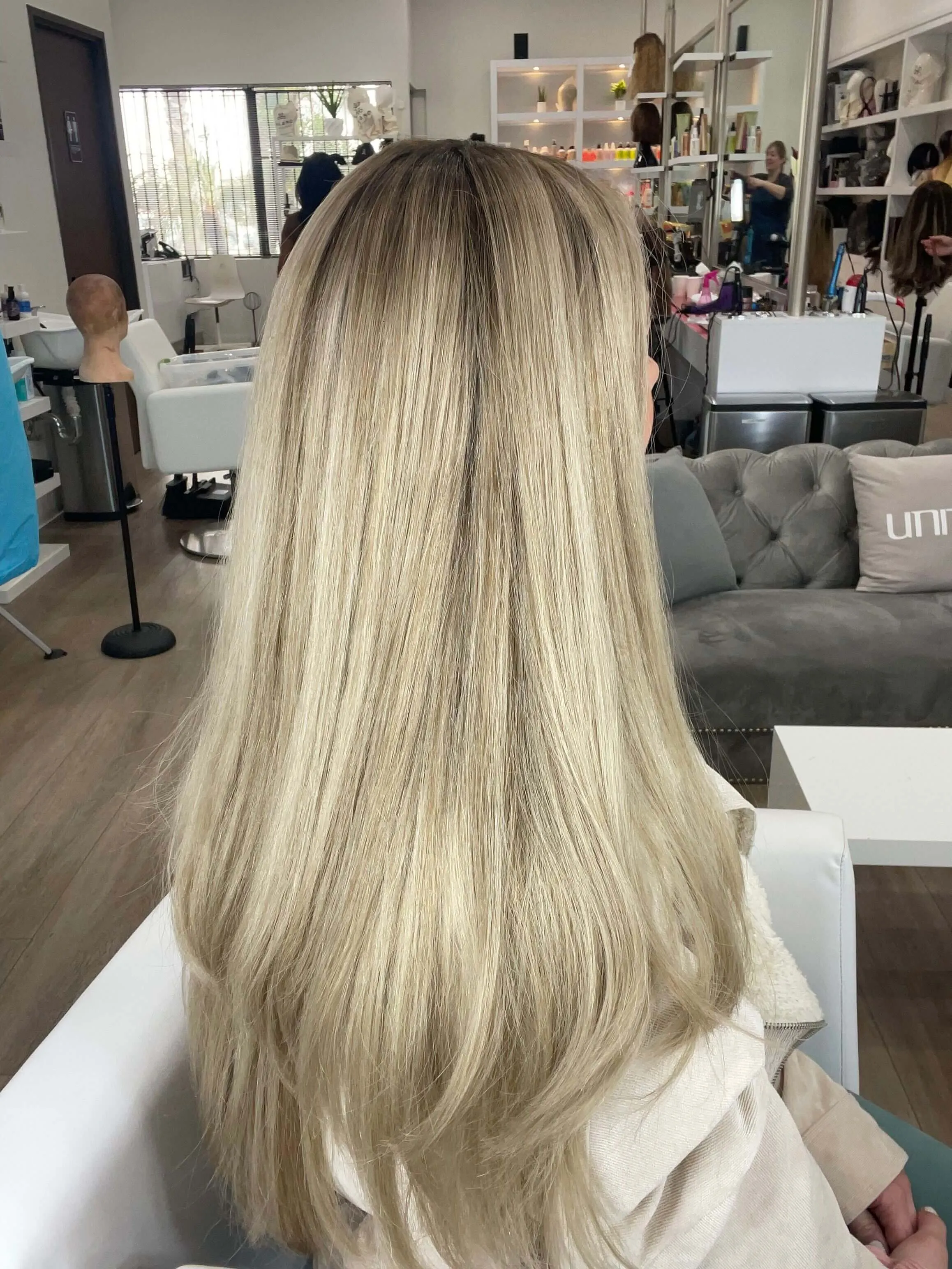 26" Amber Silk Top Wig Platinum Blonde w/ Reverse Balayage