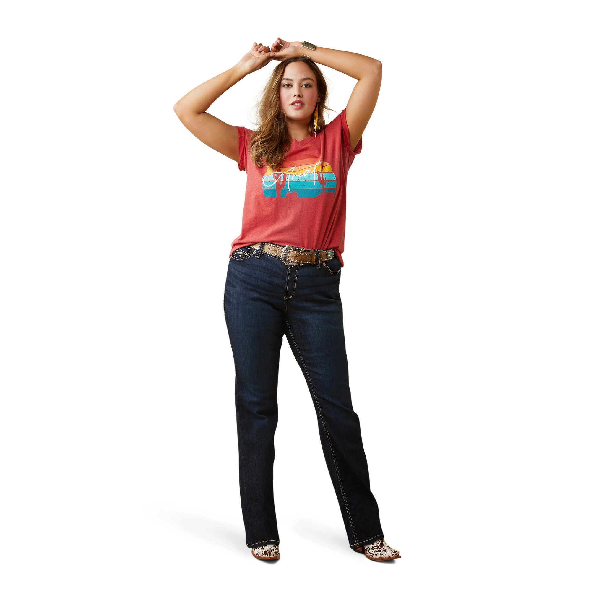 Ariat Ladies REAL Horizon T-Shirt in Aura Orange Heather 10043419