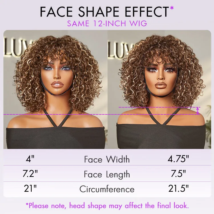 Beginner Friendly Water Wave Minimalist Lace Glueless Short Curly Wig with Bangs