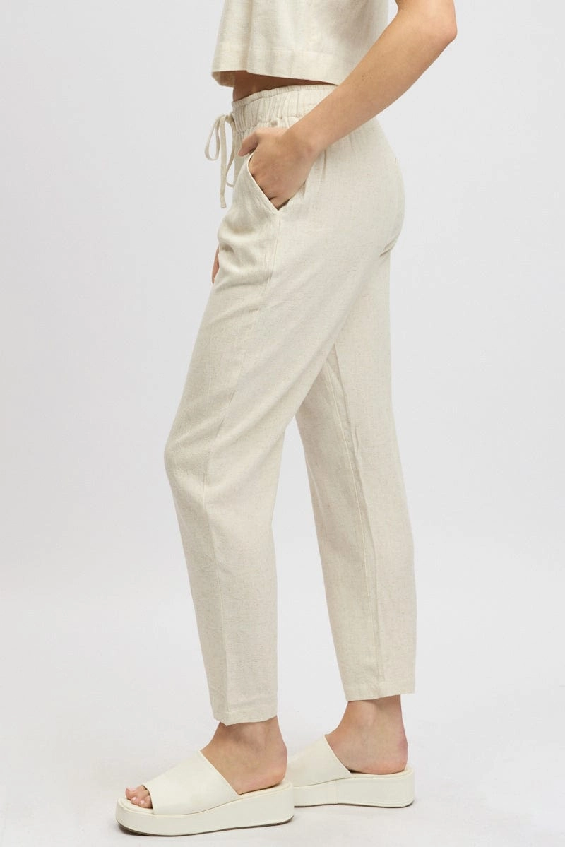 Beige Tapered Pants Elasticated Waist