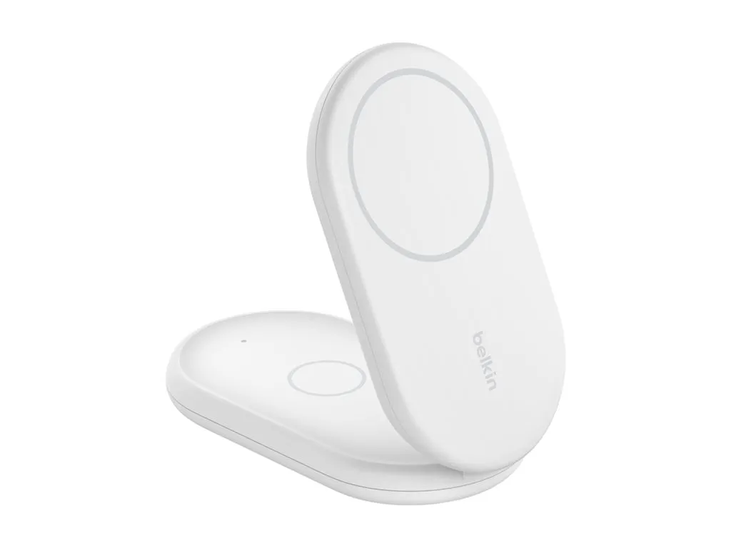 Belkin - Wireless charging stand - magnetic, foldable, with Qi2   AC power adapter - 15 Watt - Fast Charge - white WIZ028TTWH