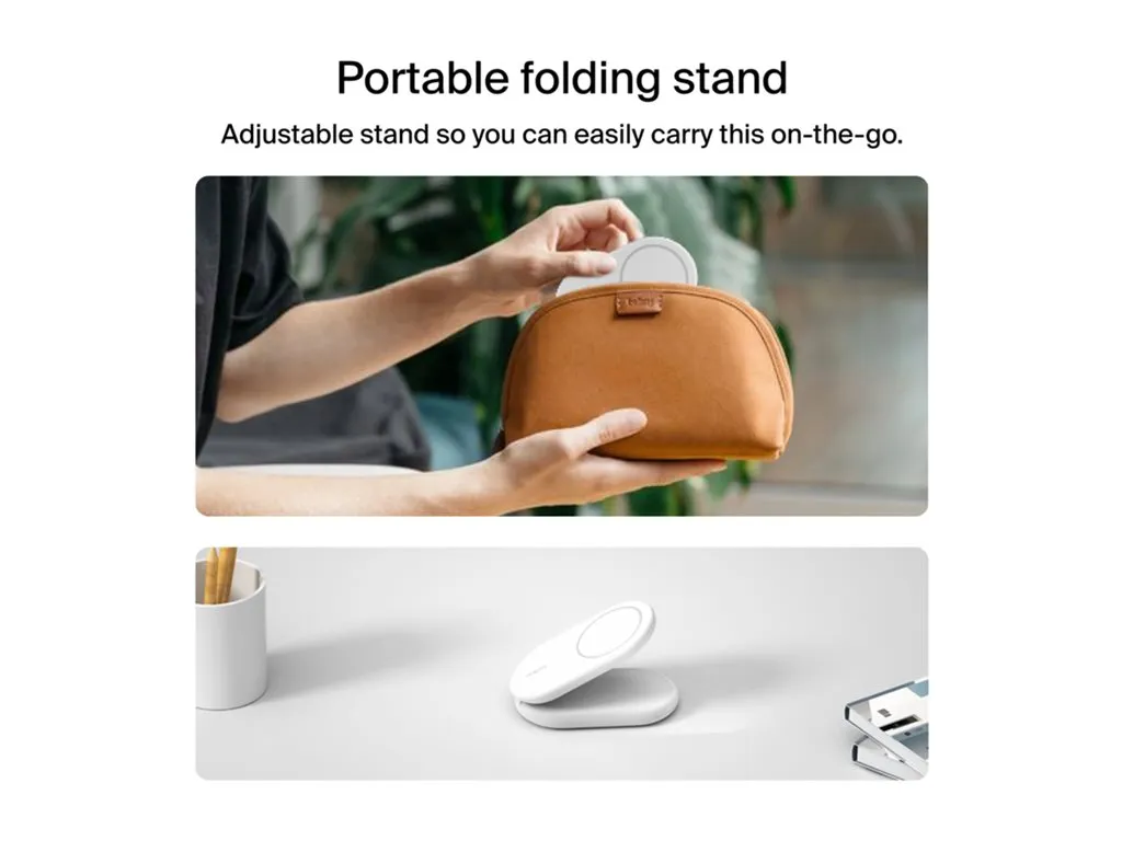 Belkin - Wireless charging stand - magnetic, foldable, with Qi2   AC power adapter - 15 Watt - Fast Charge - white WIZ028TTWH