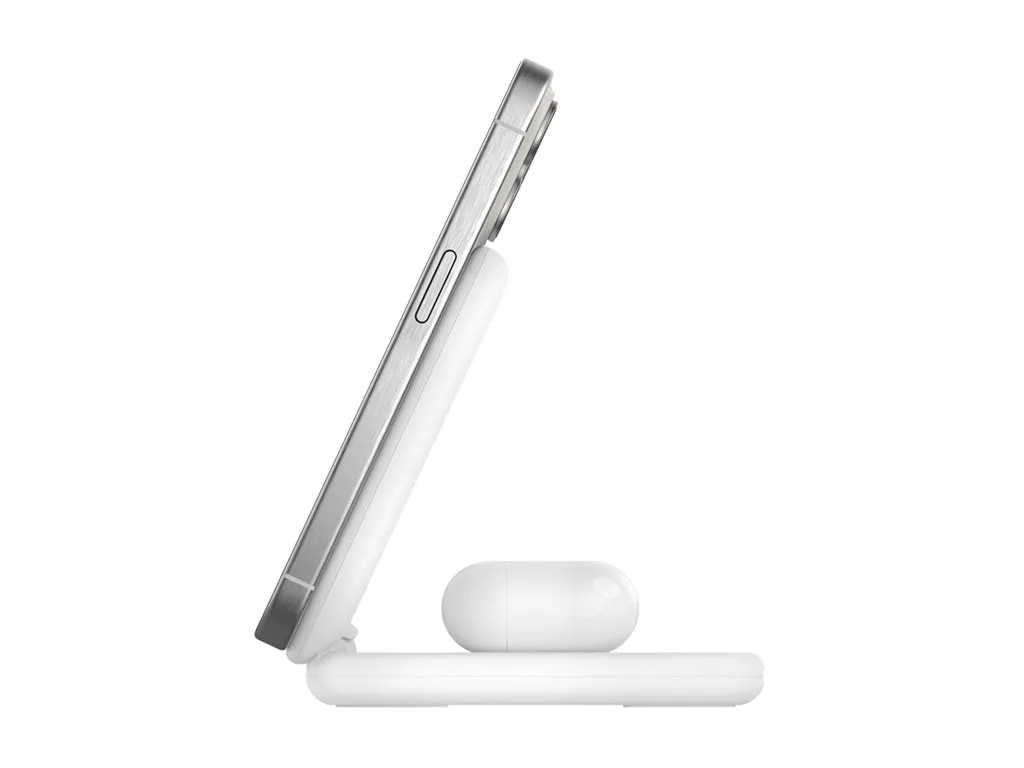 Belkin - Wireless charging stand - magnetic, foldable, with Qi2   AC power adapter - 15 Watt - Fast Charge - white WIZ028TTWH
