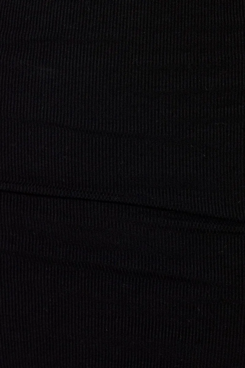 Black High Waist Side Ruched Bodycon Skirt