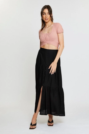 Black Maxi Skirt High Rise Linen Blend