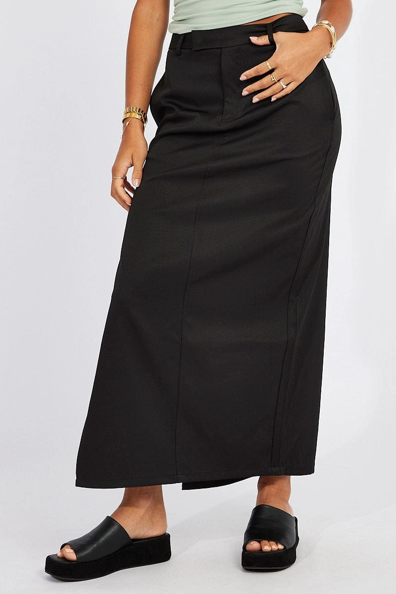 Black Mid Skirt Side Split High Rise
