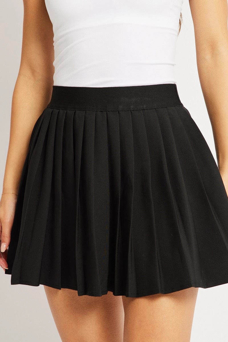 Black Mini Skirt Tennis High Rise Shorts Lining