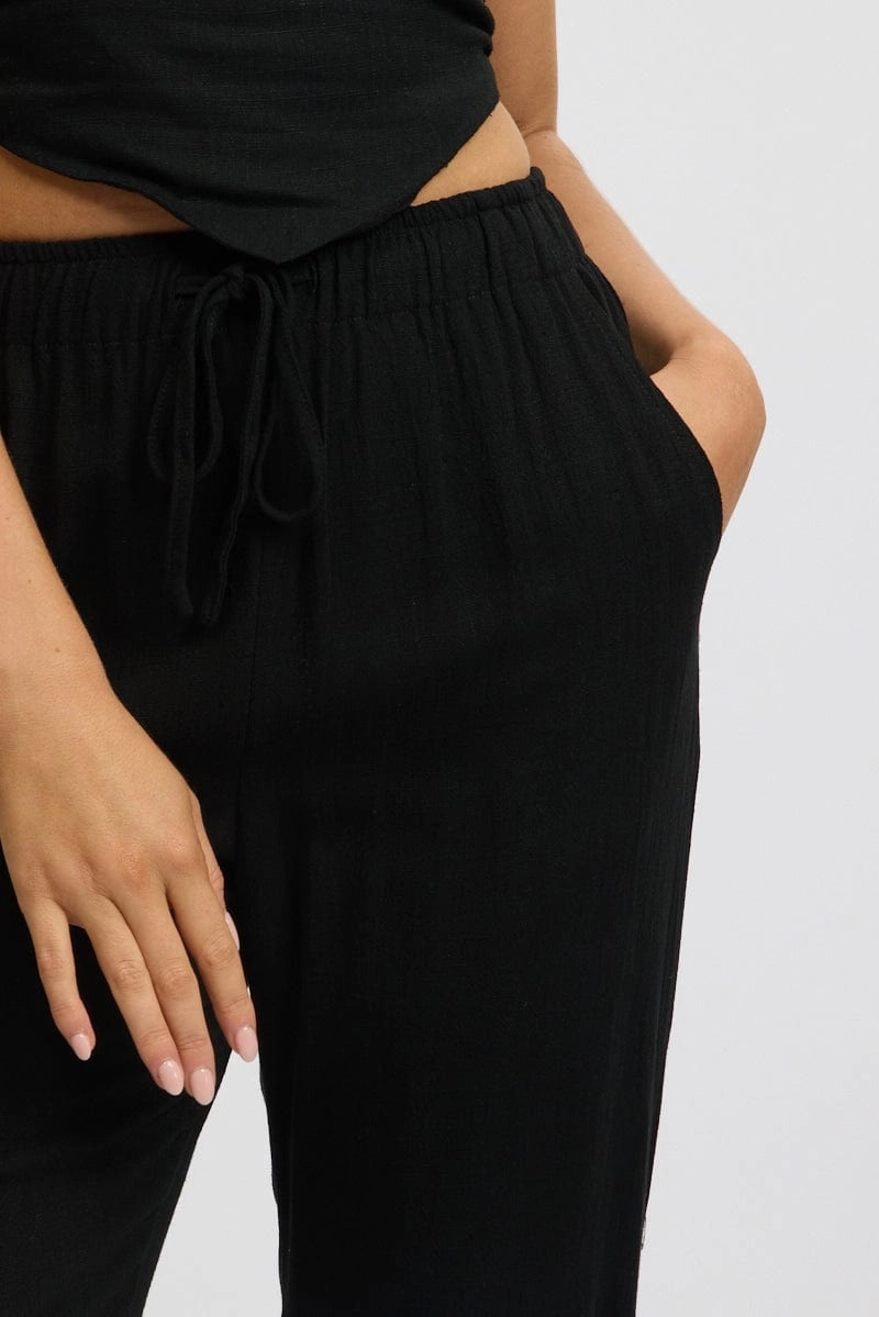 Black Tapered Pants Elasticated Waist