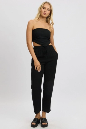 Black Tapered Pants Elasticated Waist