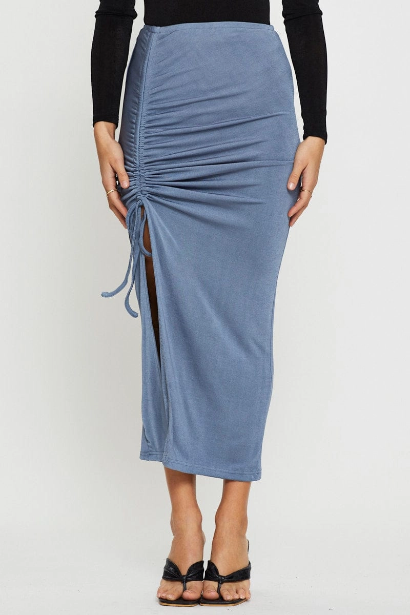 Blue Maxi Skirt Front Slit