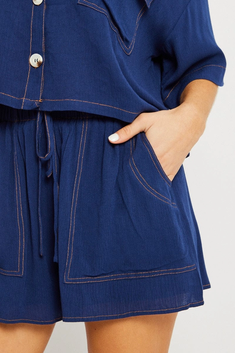 Blue Shorts Contrast Stitch
