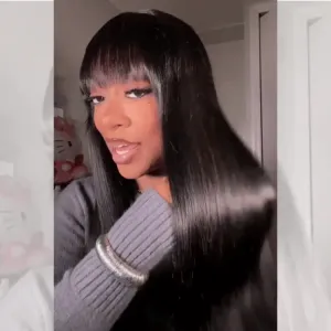Breathable Cap Yaki Straight Ultra Natural Minimalist Lace Long Wig with Bangs
