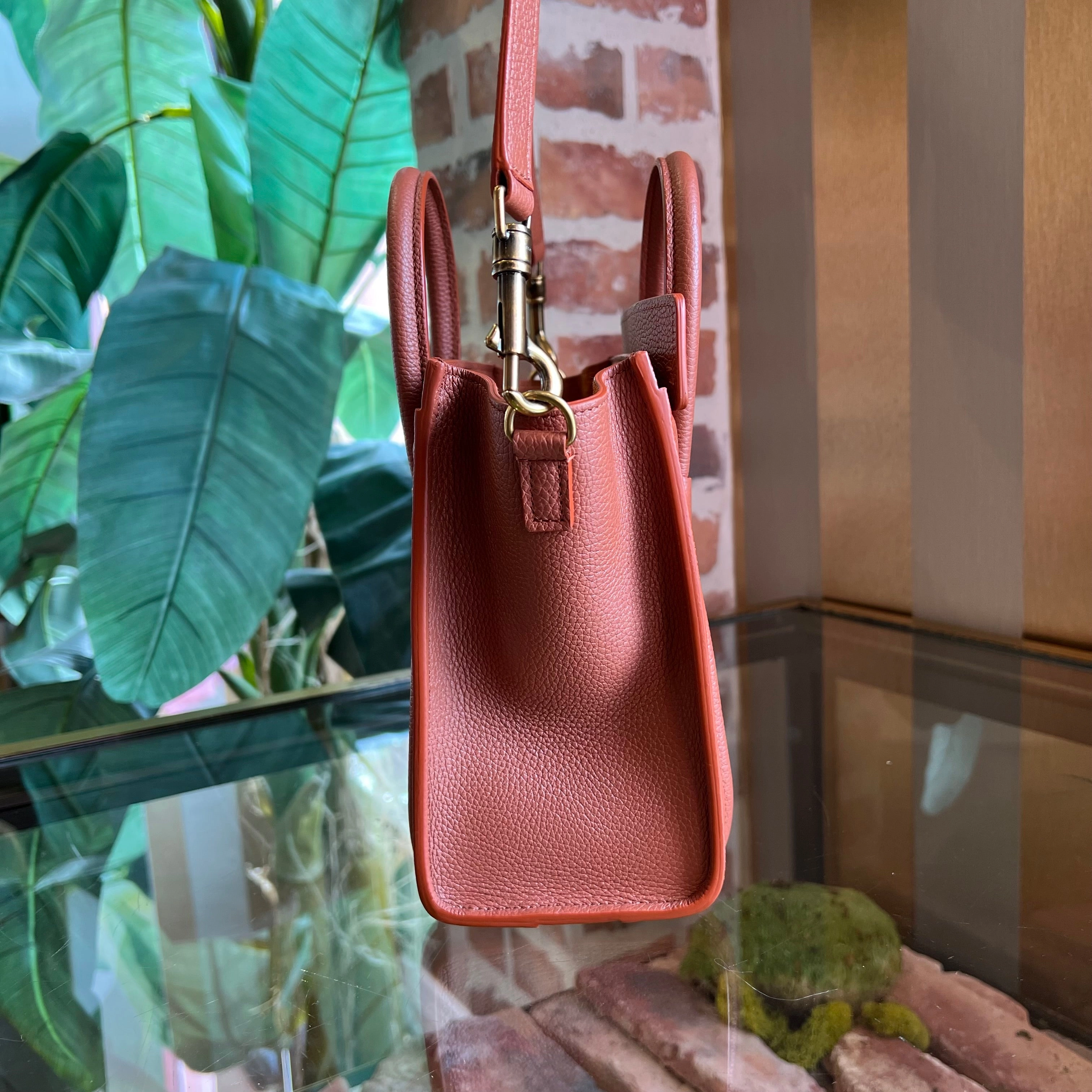 CELINE Luggage Nano Deep Salmon Drummed Calfskin Tote Bag Lychee