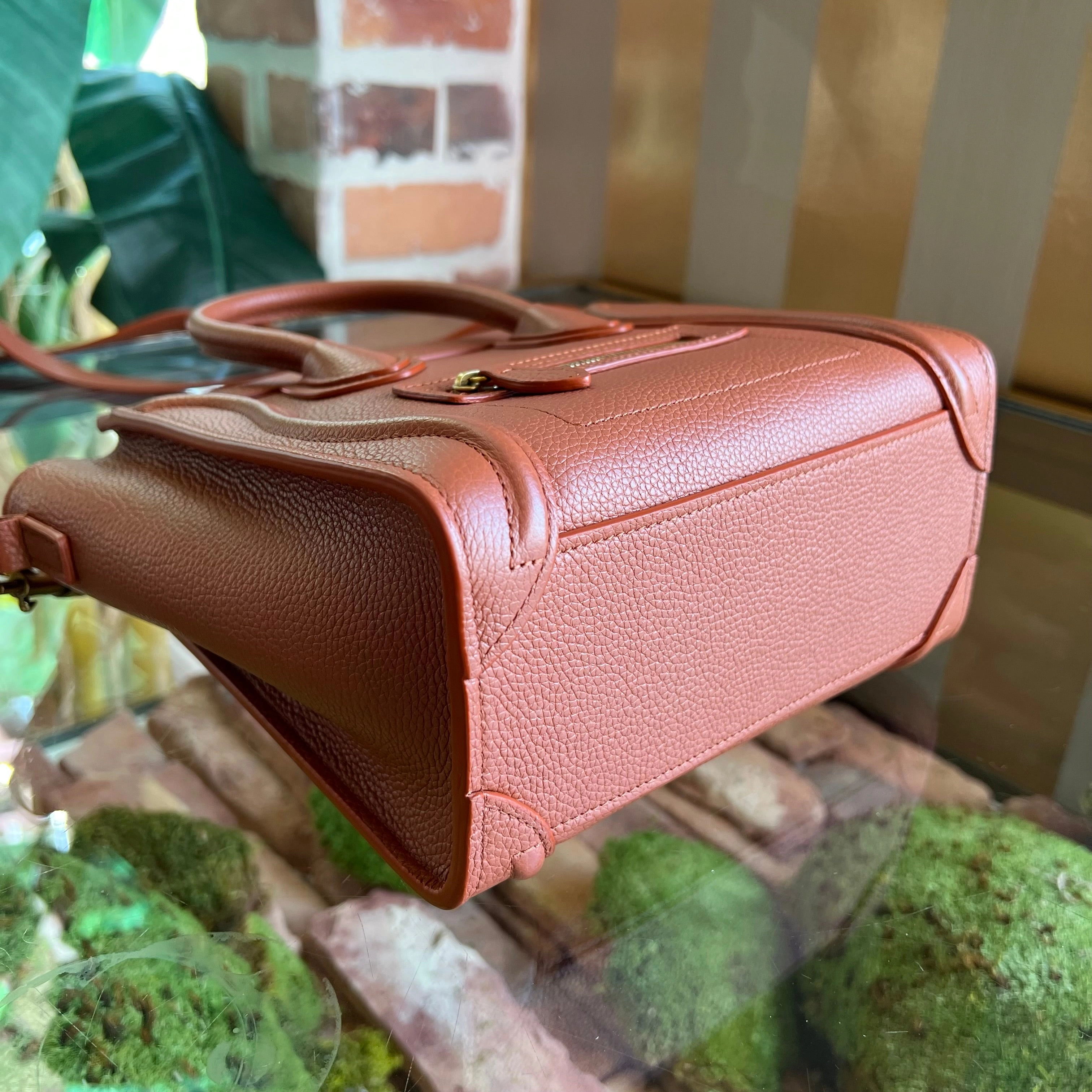 CELINE Luggage Nano Deep Salmon Drummed Calfskin Tote Bag Lychee
