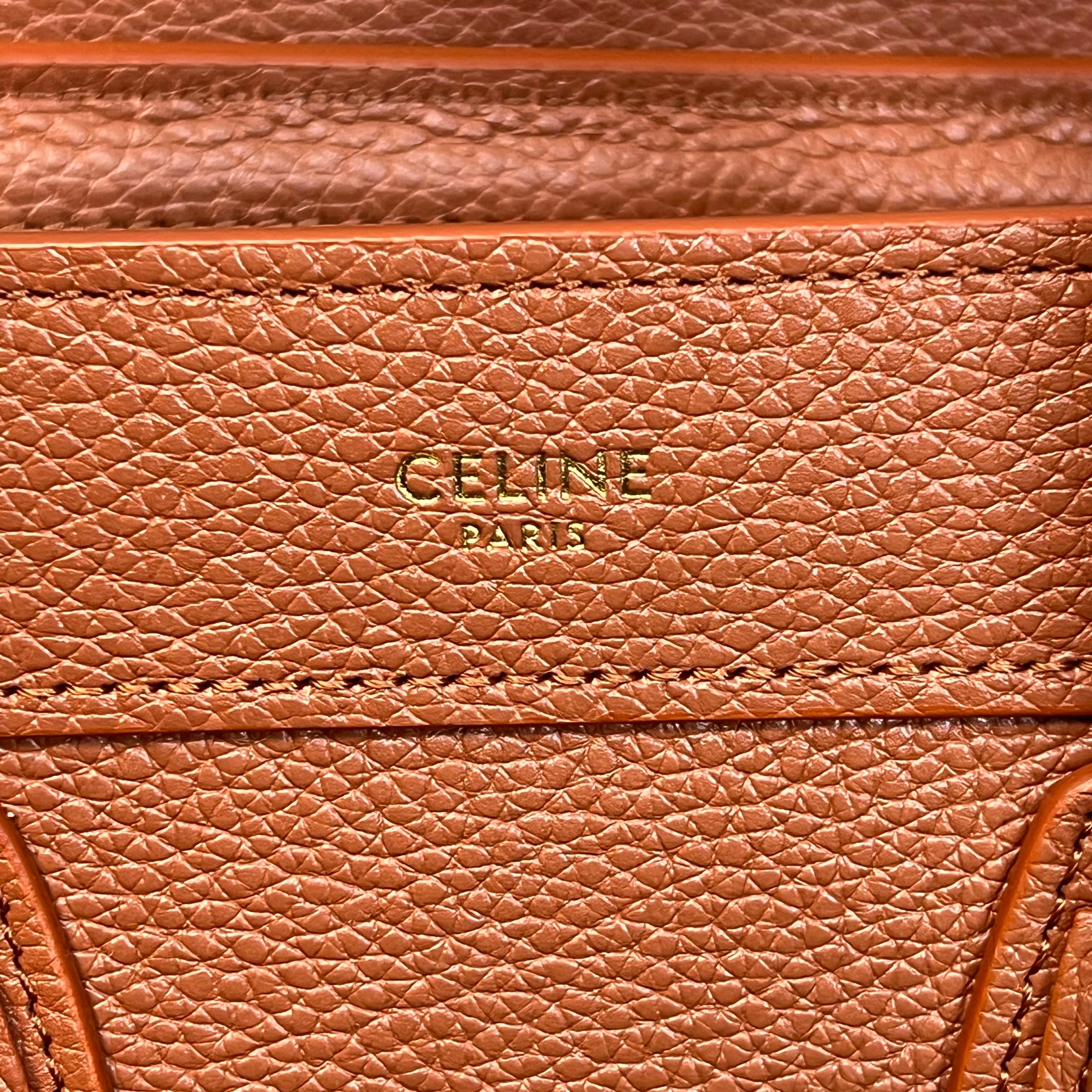 CELINE Luggage Nano Deep Salmon Drummed Calfskin Tote Bag Lychee