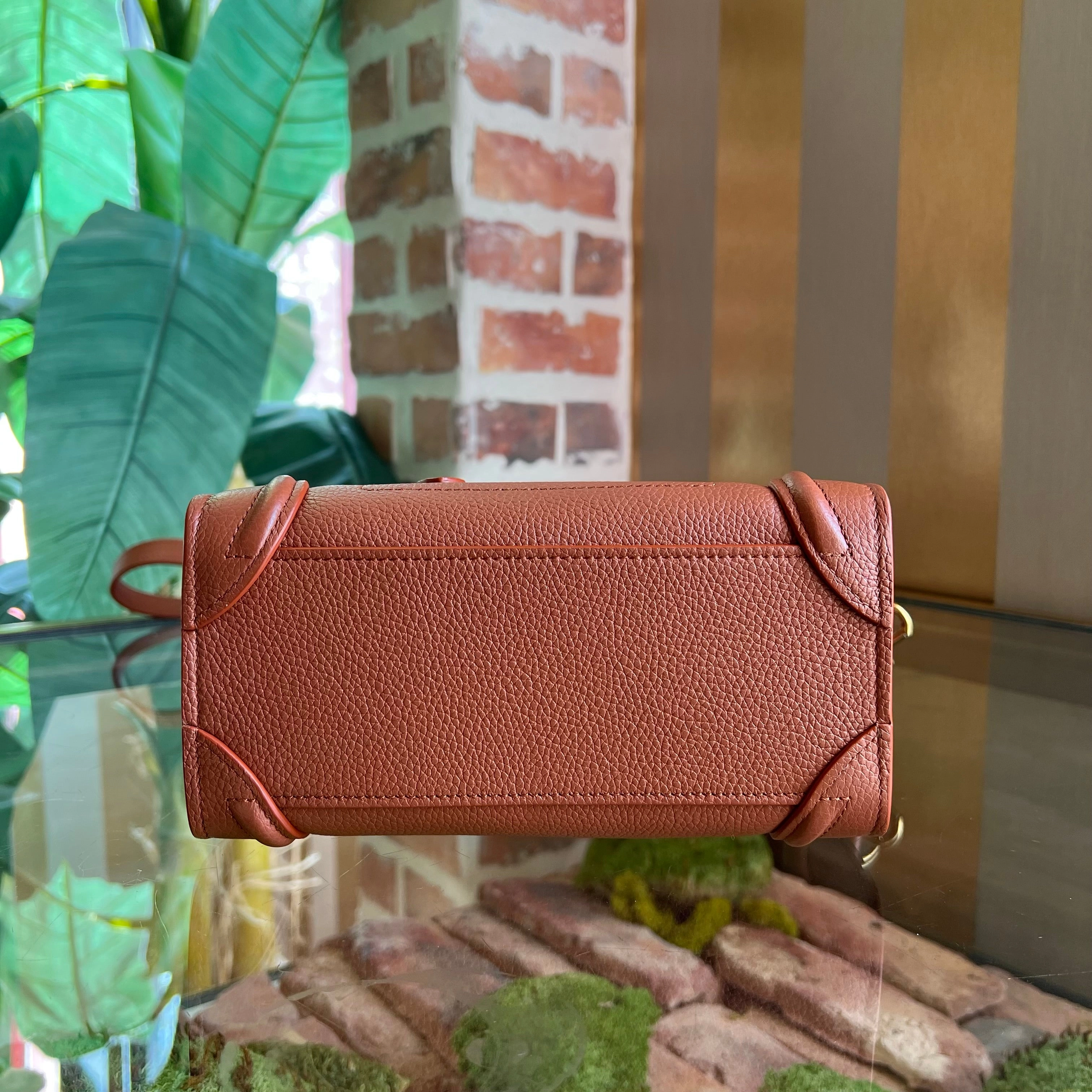 CELINE Luggage Nano Deep Salmon Drummed Calfskin Tote Bag Lychee