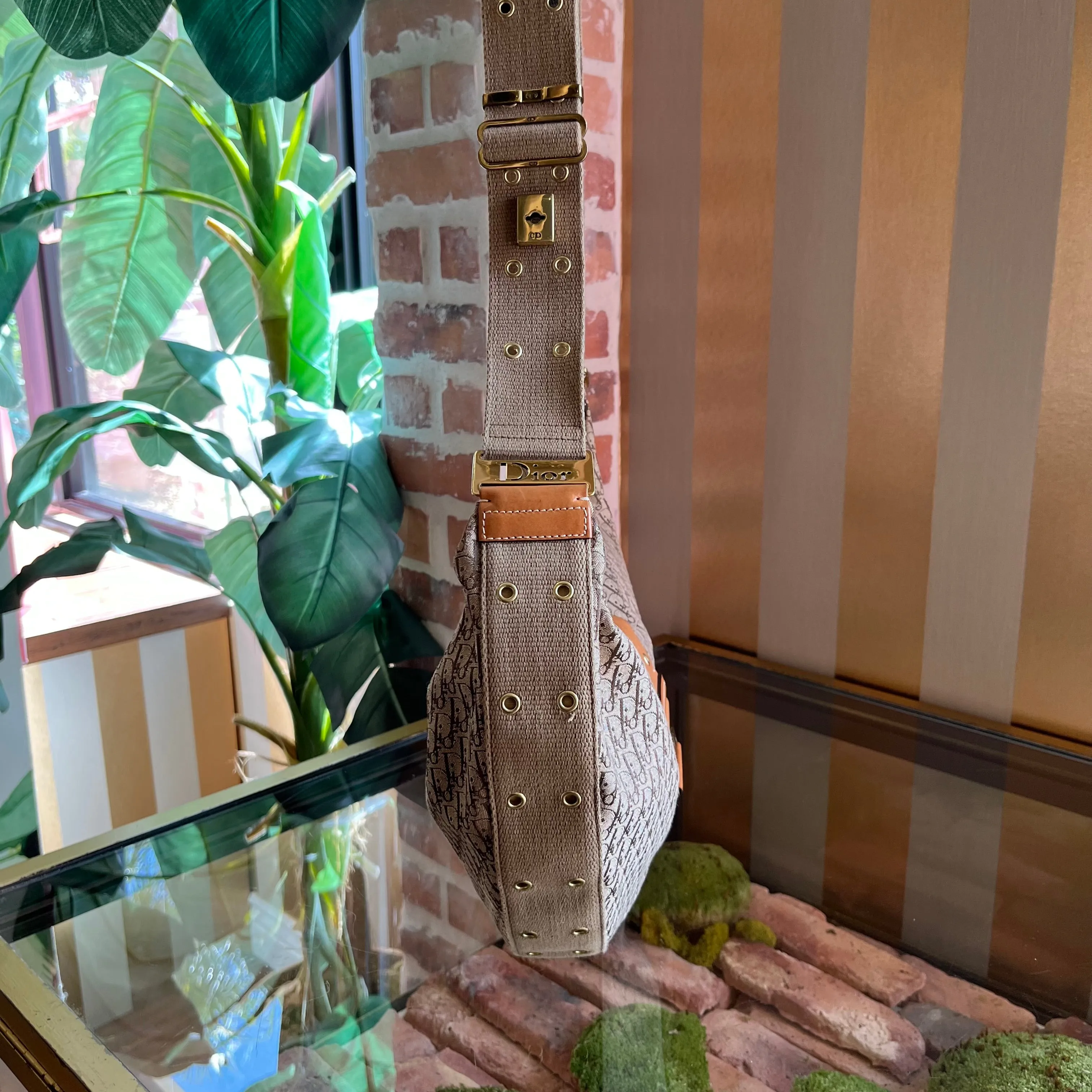 CHRISTIAN DIOR Diorissimo Half Moon Brown Canvas Hobo