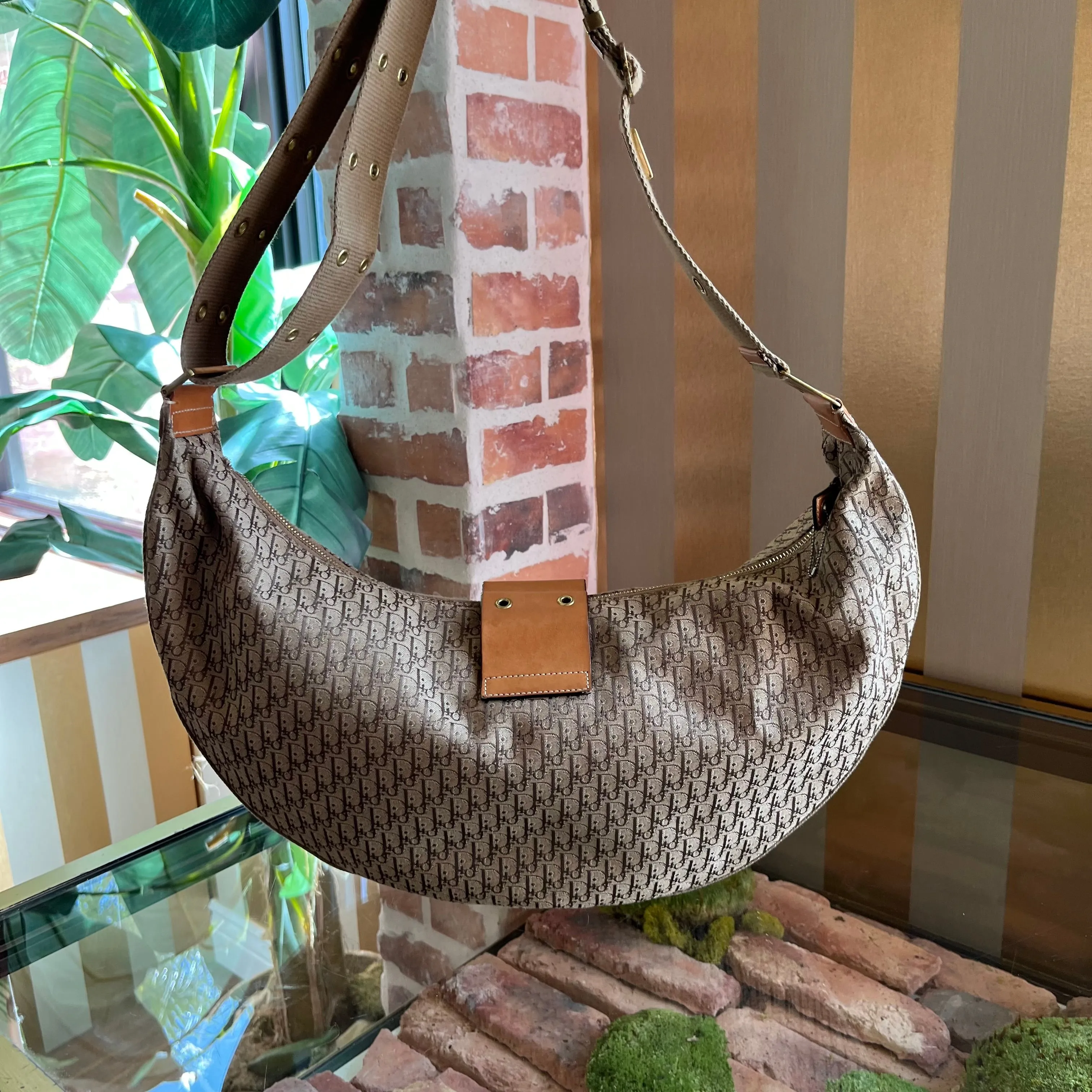 CHRISTIAN DIOR Diorissimo Half Moon Brown Canvas Hobo