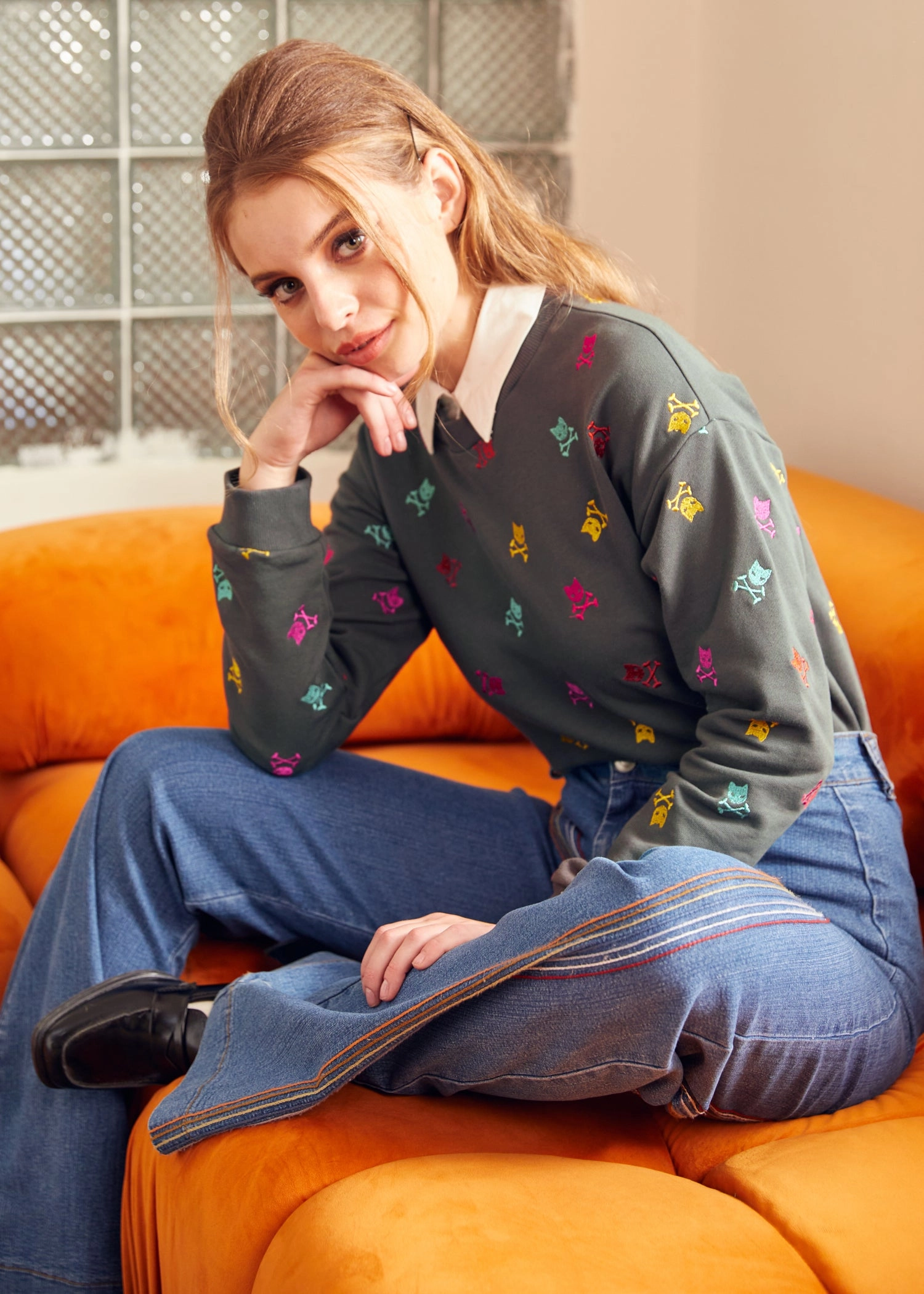 Drive-In Diva Collar Sweatshirt