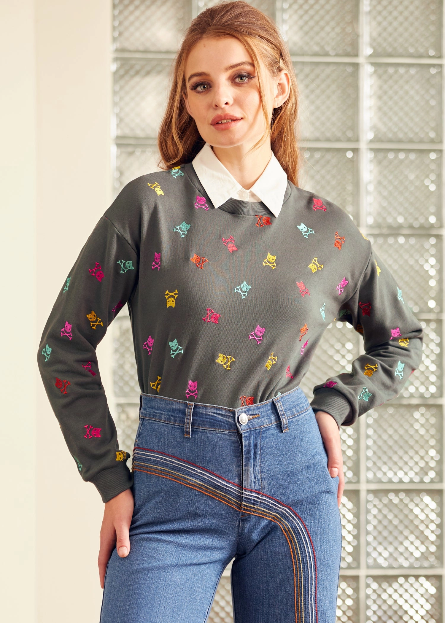 Drive-In Diva Collar Sweatshirt