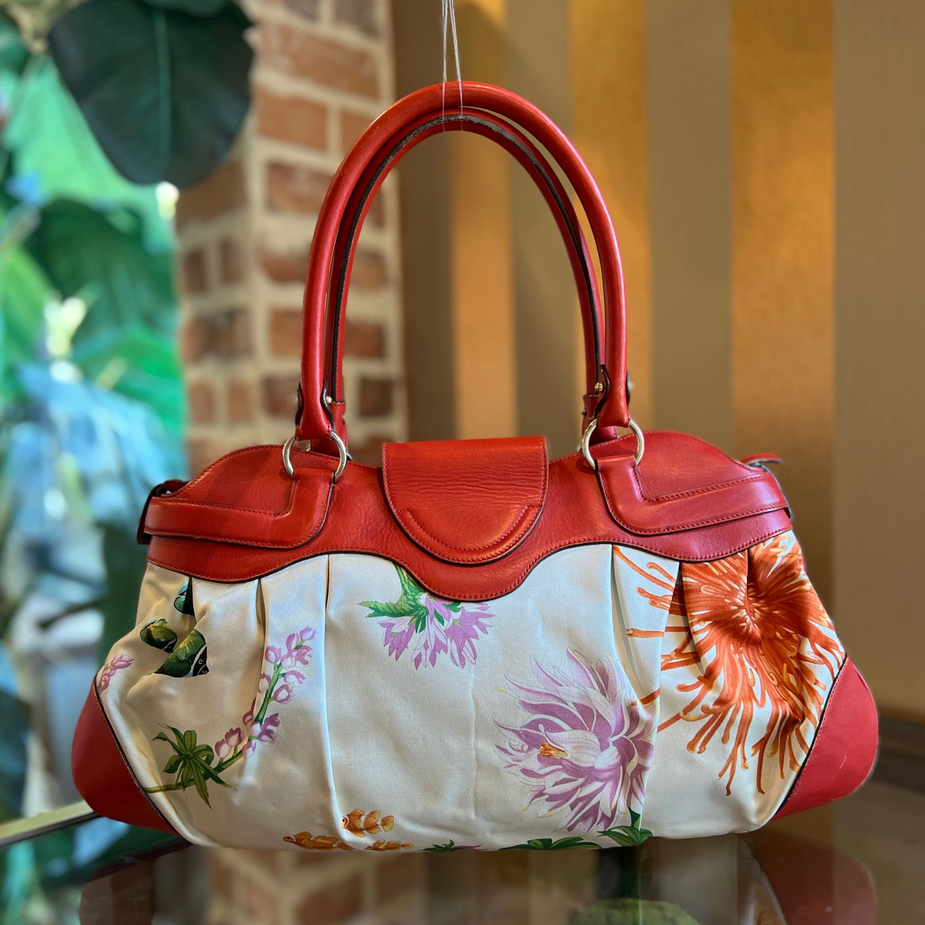 FERRAGAMO Under The Sea Gancini Red Multicolor Satin Leather Shoulder Bag