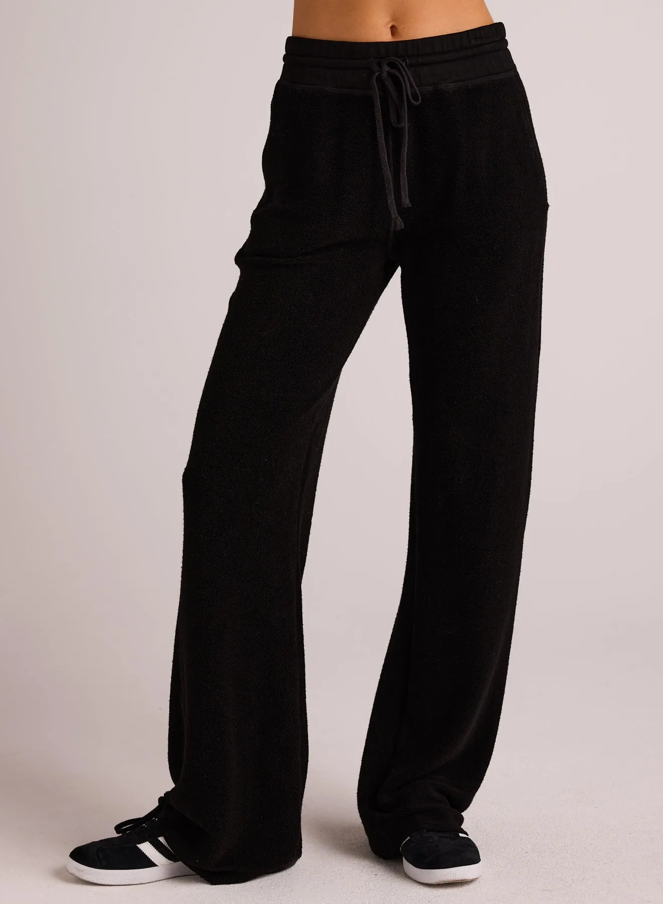 French Terry Wide Leg Sweatpant - Black