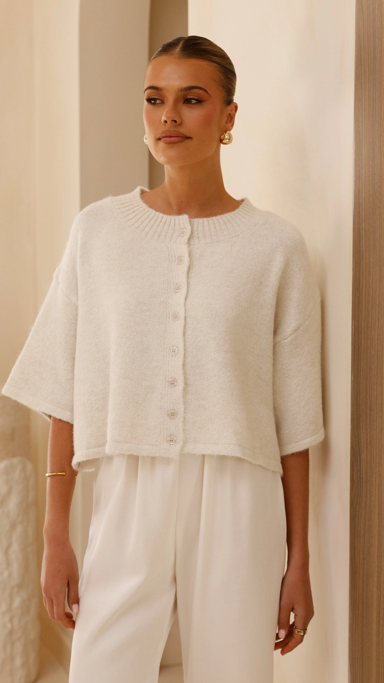 Gazelle Button Up Knit T-Shirt - Oatmeal