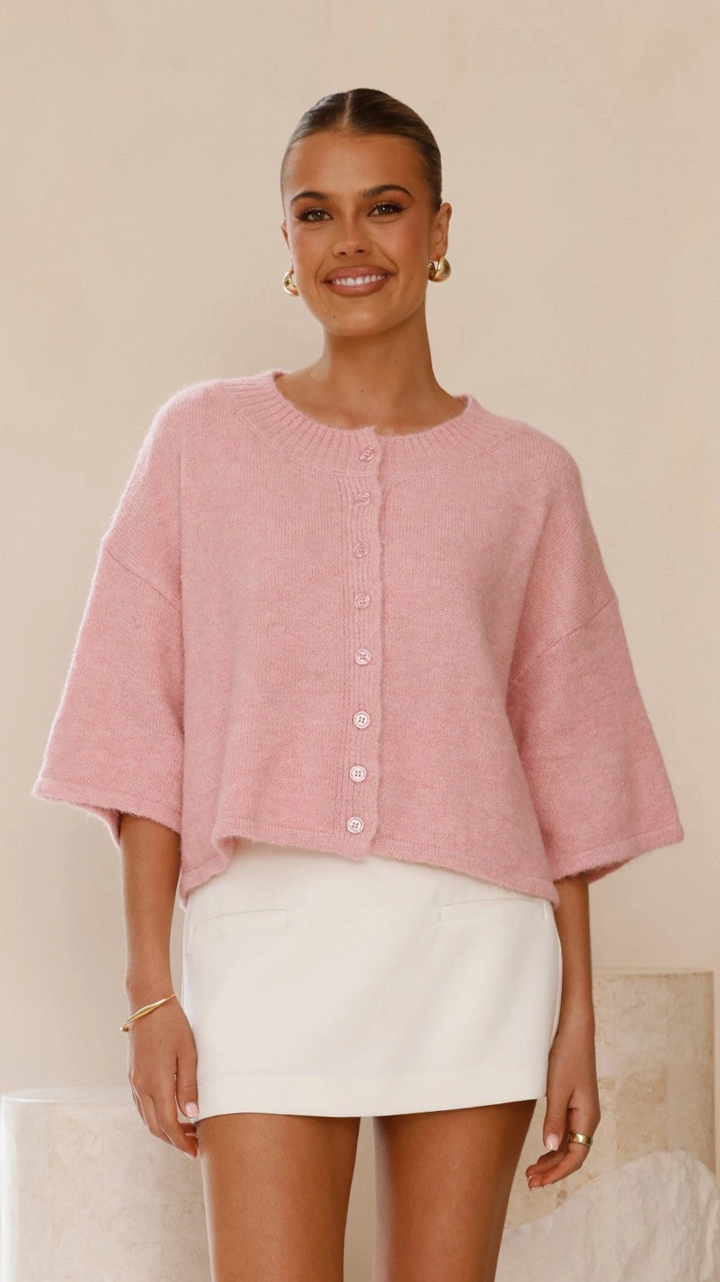 Gazelle Button Up Knit T-Shirt - Pink