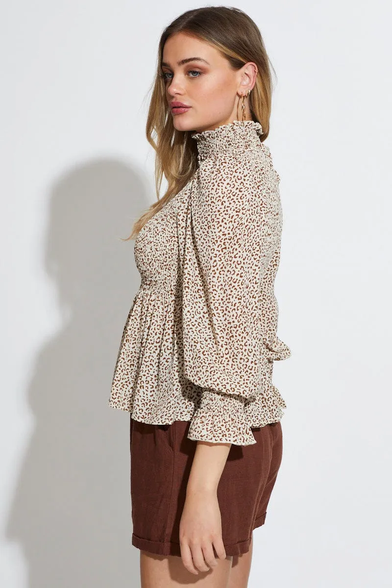 Geo Print Workwear Blouse Long Sleeve Turtleneck