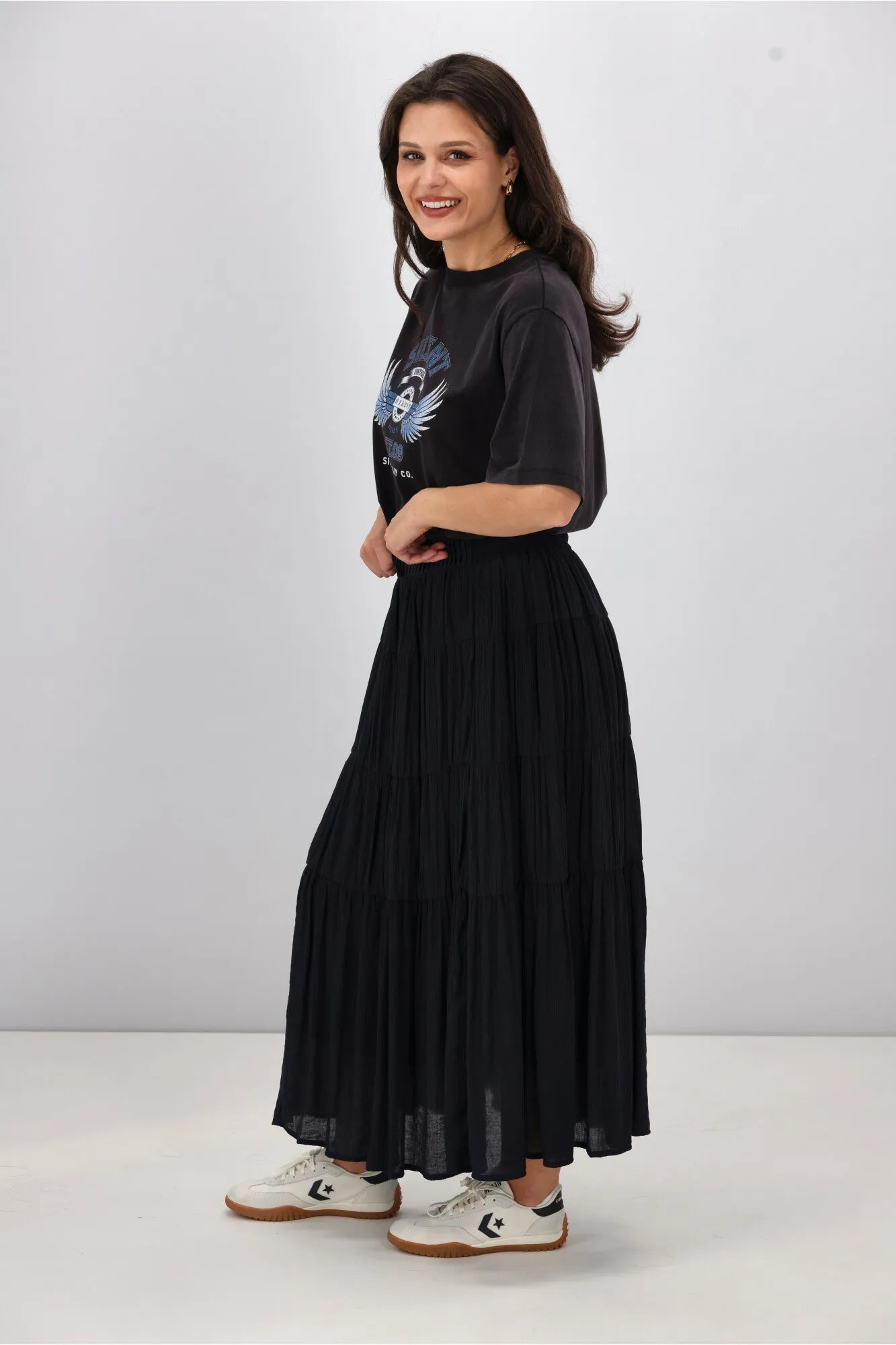 Gloss the Label Marlowe Shirred Detail Skirt Ink
