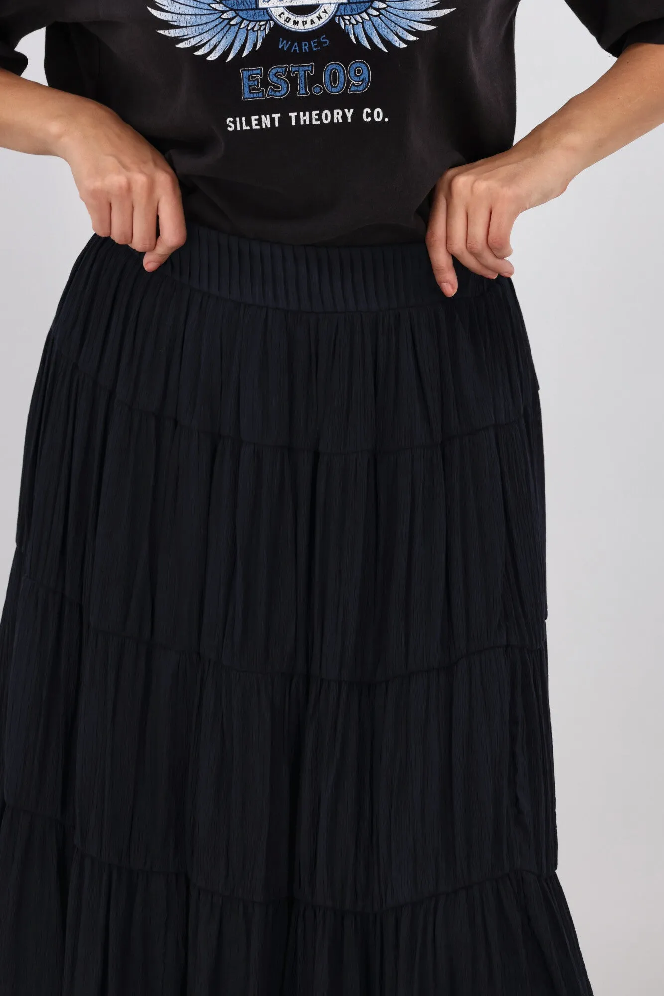 Gloss the Label Marlowe Shirred Detail Skirt Ink