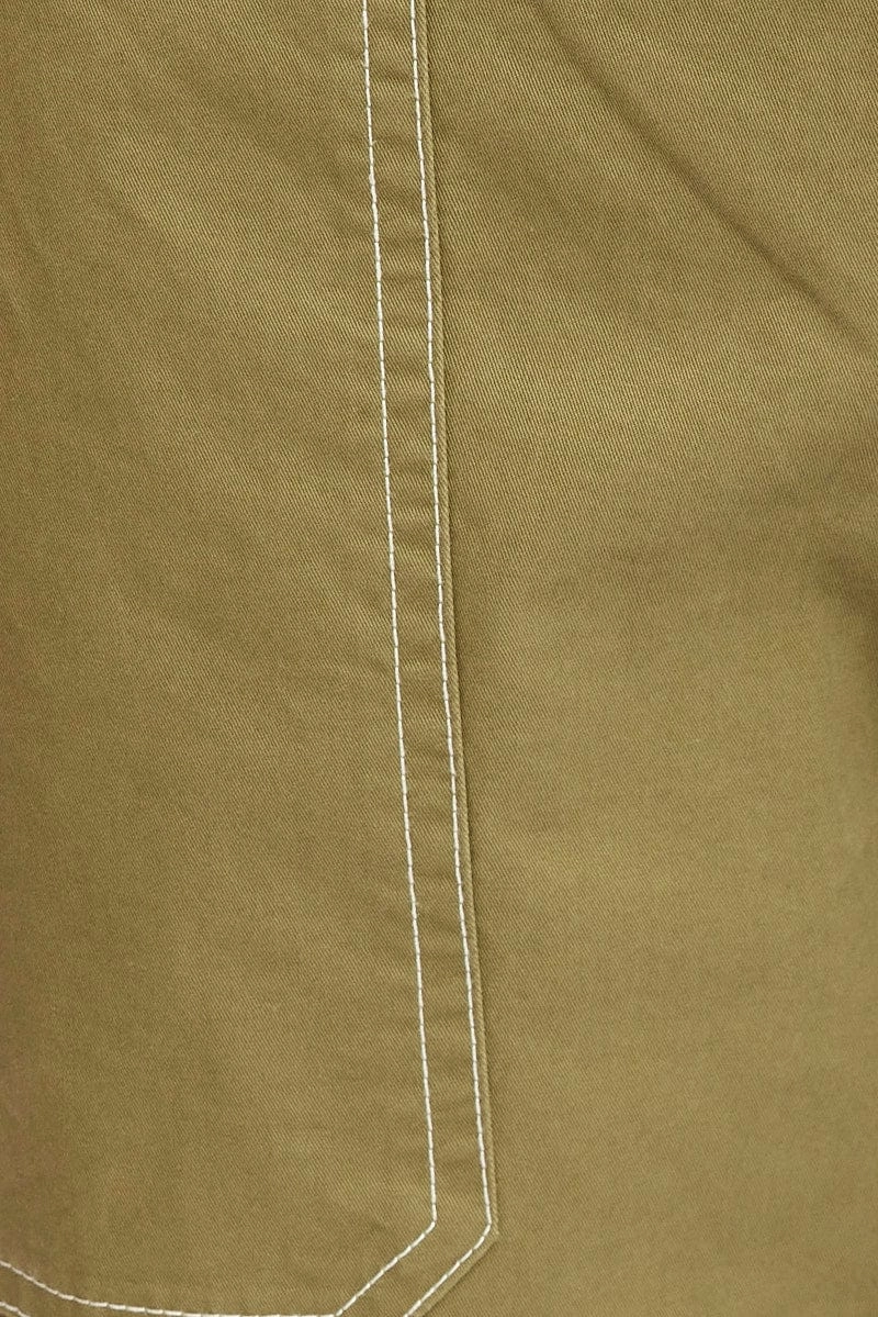 Green Cargo Pants Mid Rise Contrast Stitch
