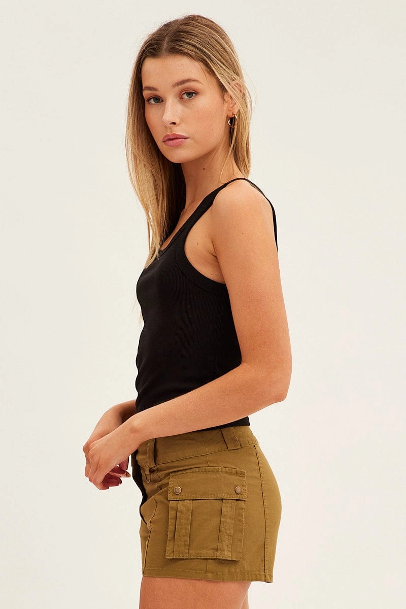 Green Cargo Shorts Low Rise