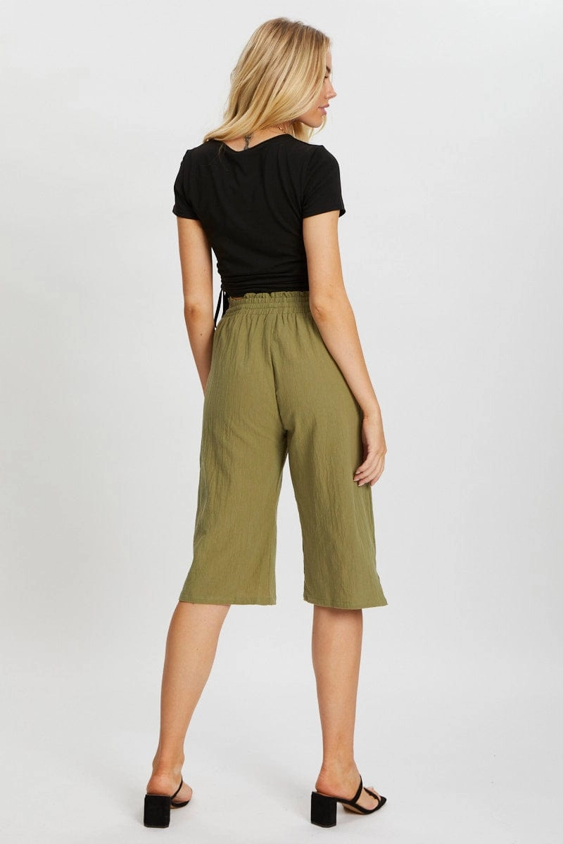 Green Elastic Waist Tie Front Culotte