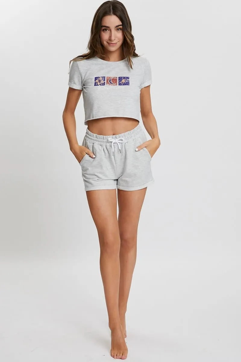 Grey Nyla Rose Tee With Print And Short