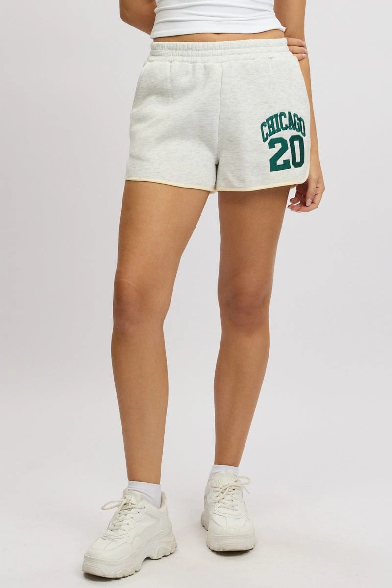 Grey Track Shorts High Rise Elastic Waist