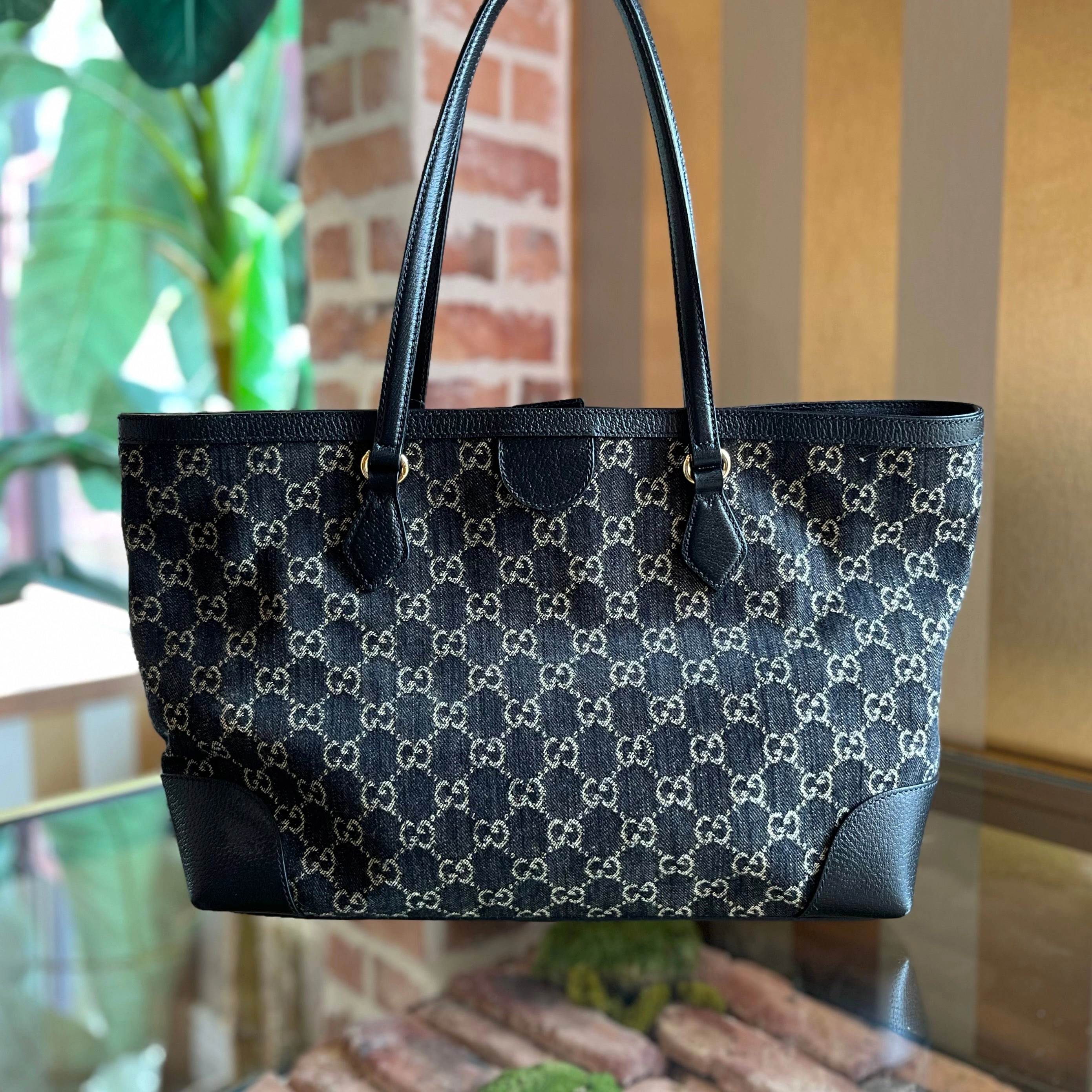 GUCCI Ophidia Medium Denim GG Monogram Tote Bag