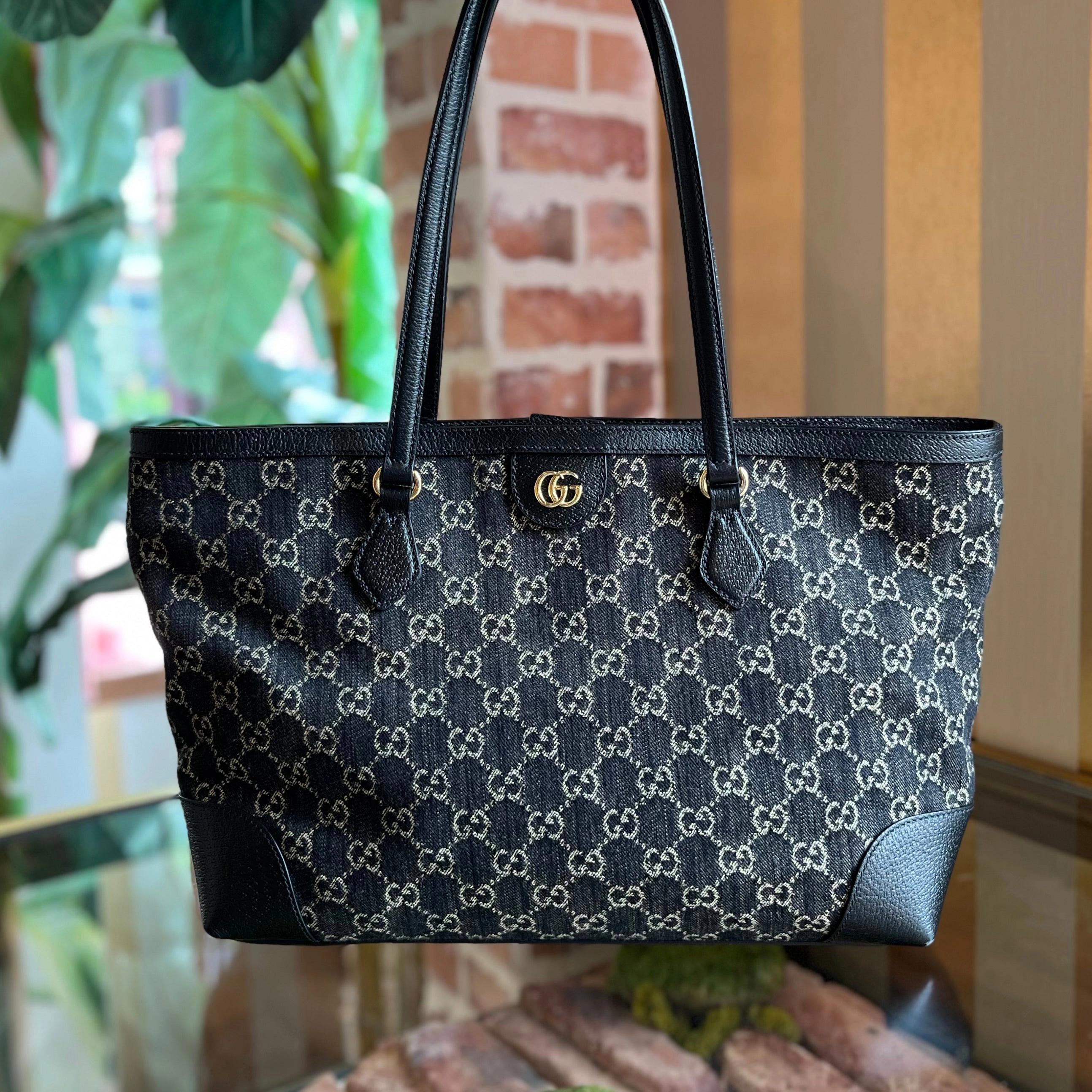 GUCCI Ophidia Medium Denim GG Monogram Tote Bag