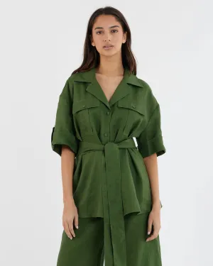 Jade Oversized Linen Shirt - Verdant