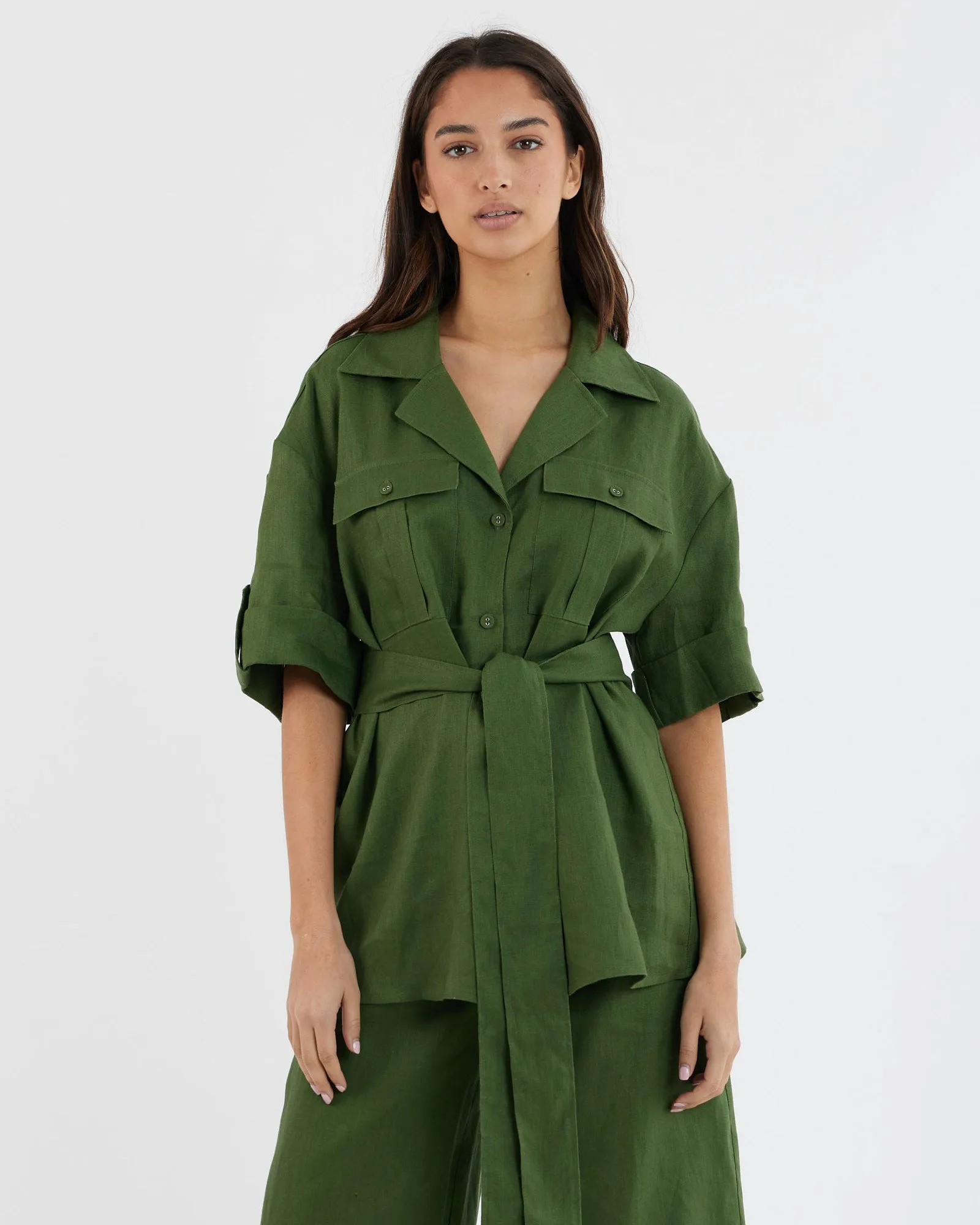 Jade Oversized Linen Shirt - Verdant