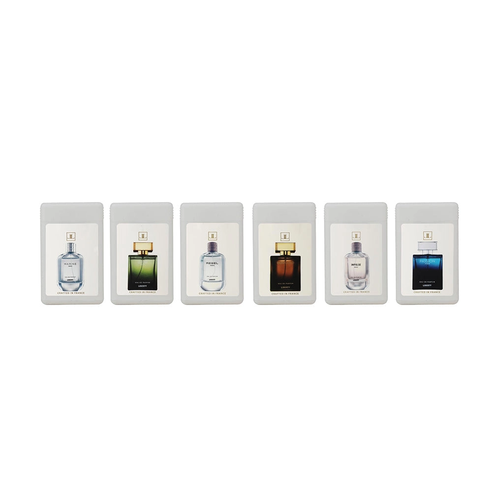 Liberty Luxury Pocket Liquid Perfume Testers For Men, Gift Set - Pack Of 12, Long Lasting Fragrance, Edp - 12 Men Musk Scent - Rebel, Impulse, Marine, Passion, Legend, & Oud Gold (5 Milliliters Each)