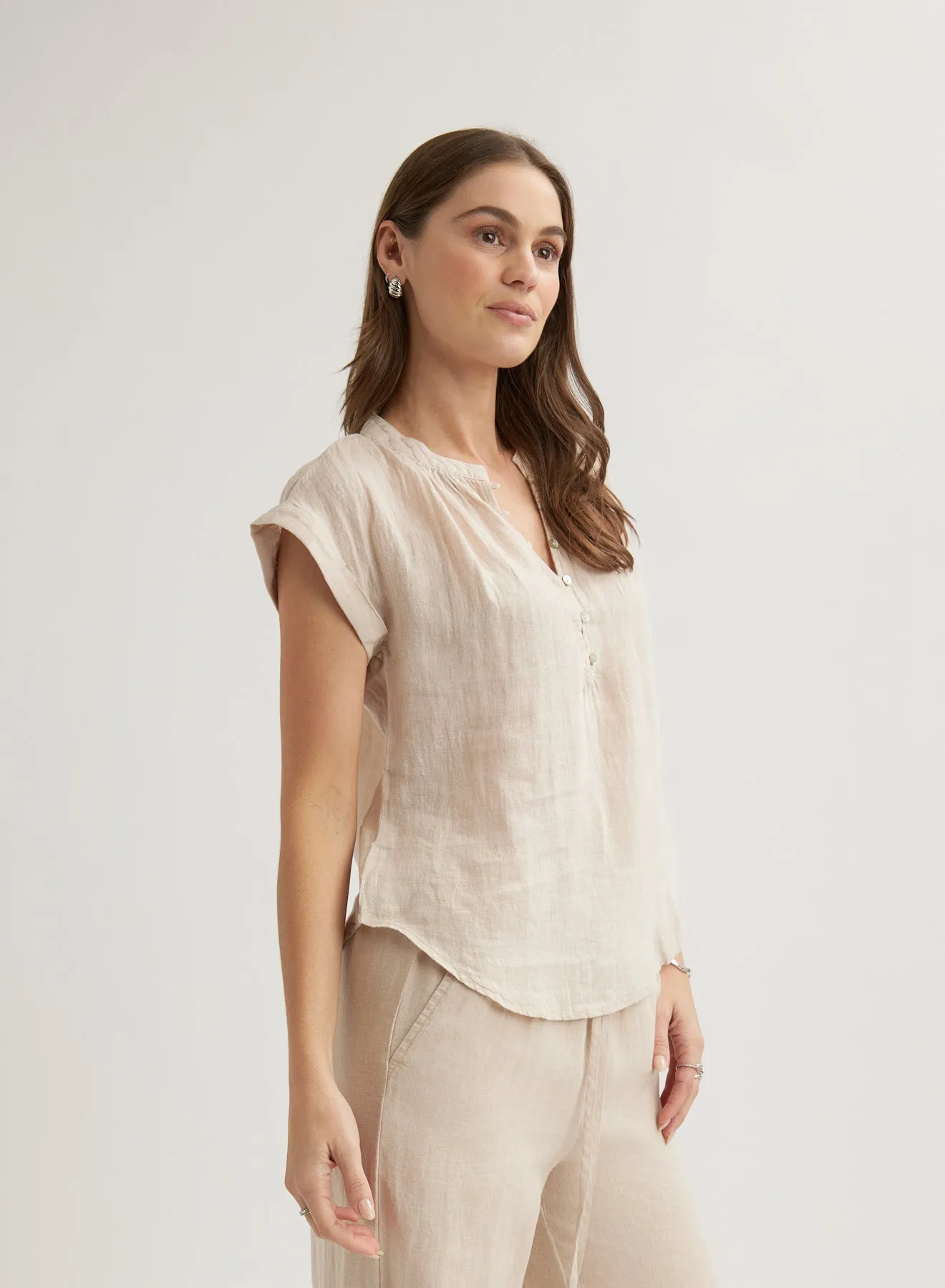 Linen Cap Sleeve Pullover - Linen Sand