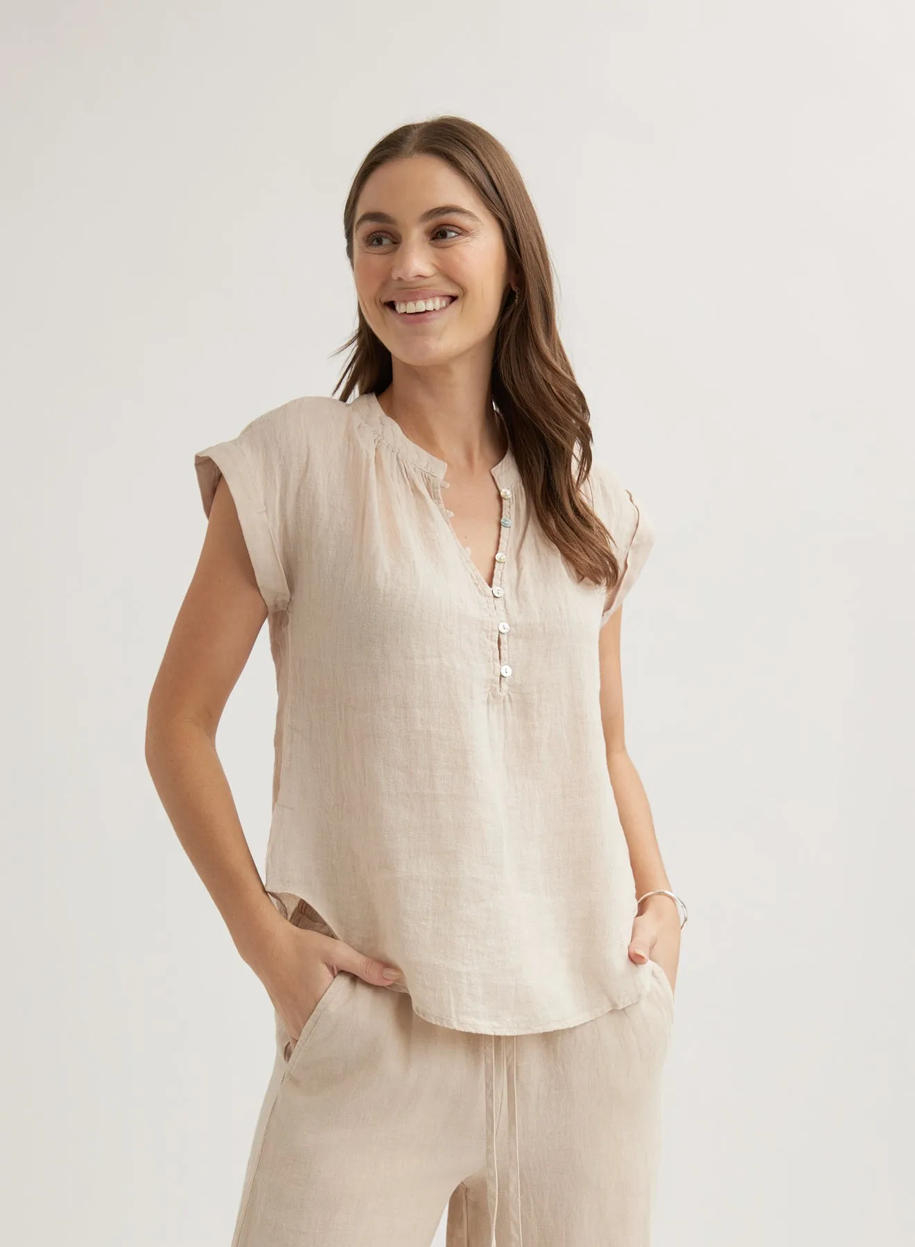 Linen Cap Sleeve Pullover - Linen Sand