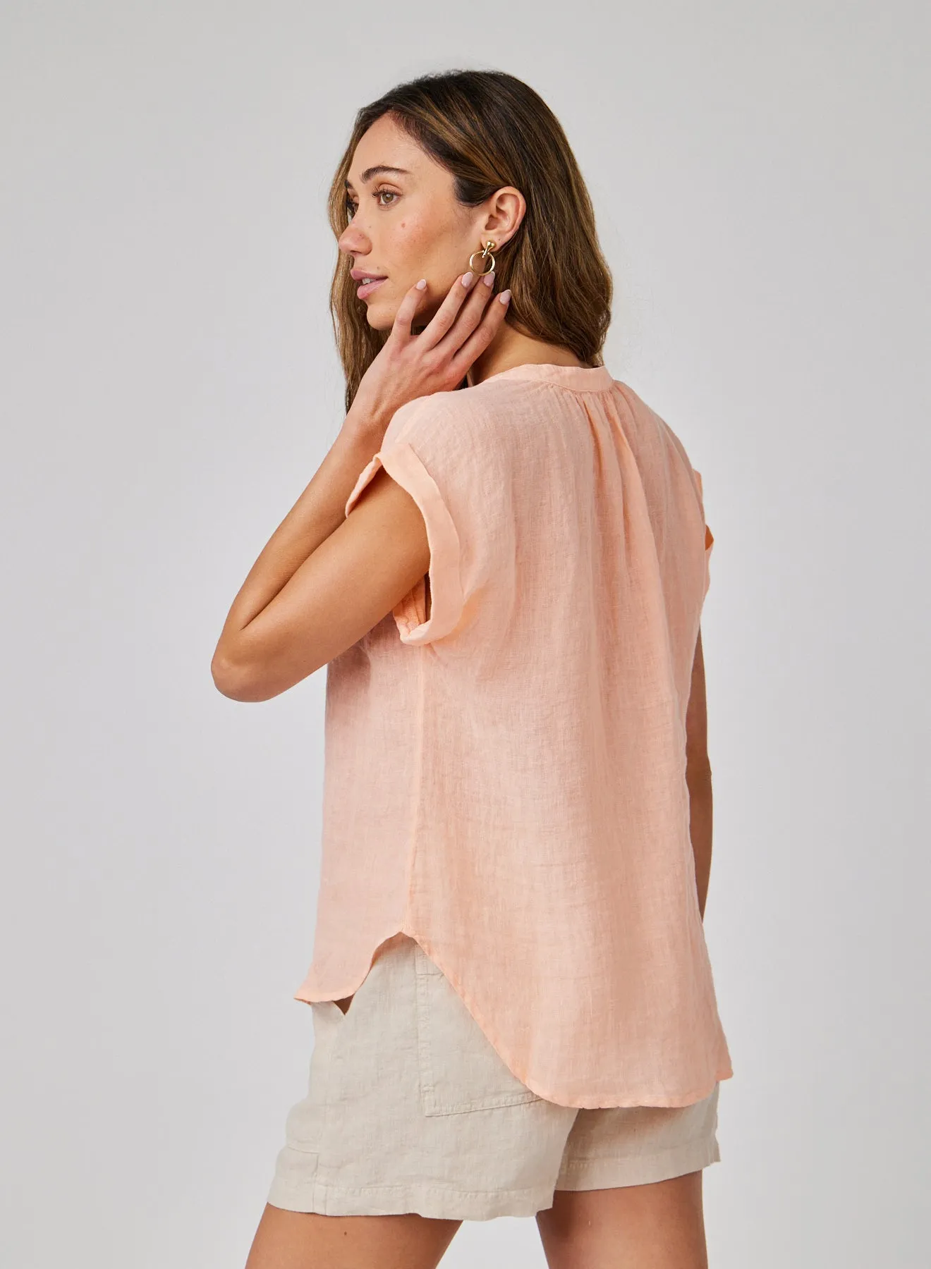 Linen Cap Sleeve Pullover - Peach Fizz