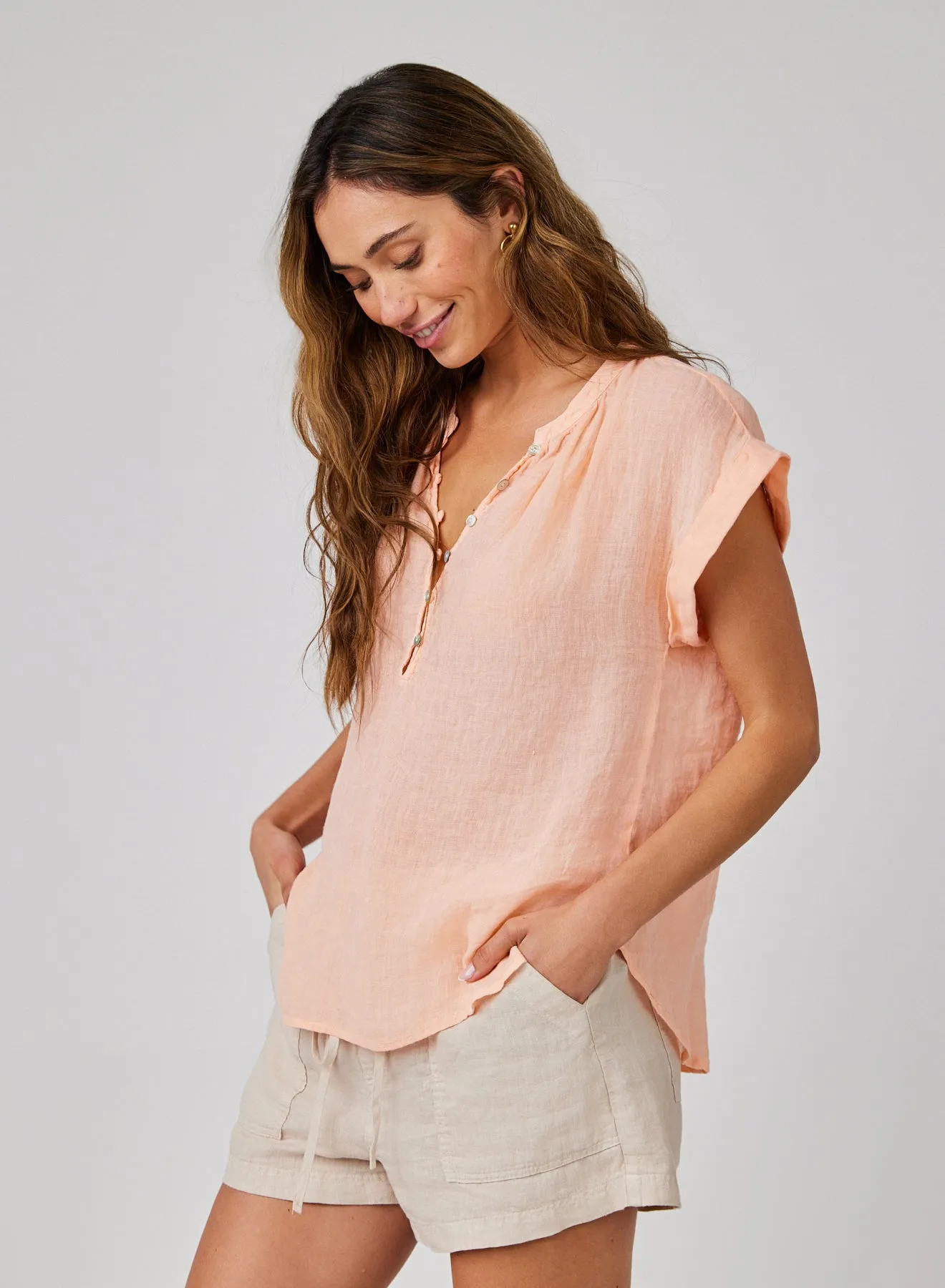 Linen Cap Sleeve Pullover - Peach Fizz