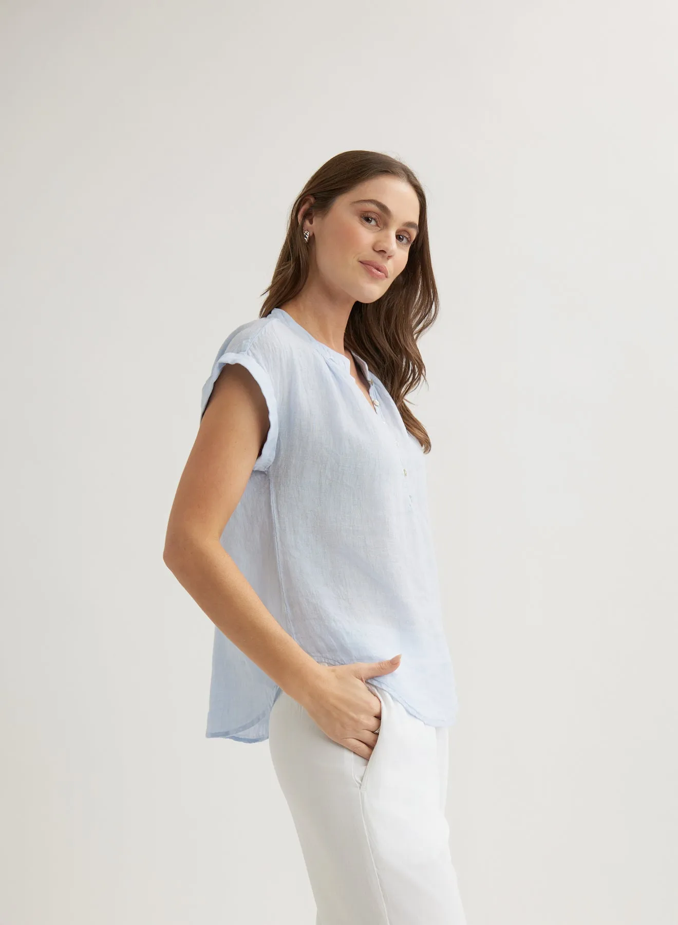 Linen Cap Sleeve Pullover - Perennial Blue