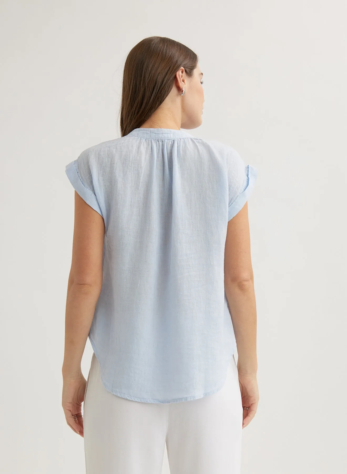 Linen Cap Sleeve Pullover - Perennial Blue