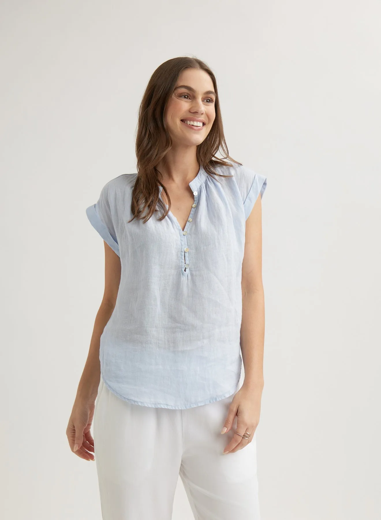 Linen Cap Sleeve Pullover - Perennial Blue