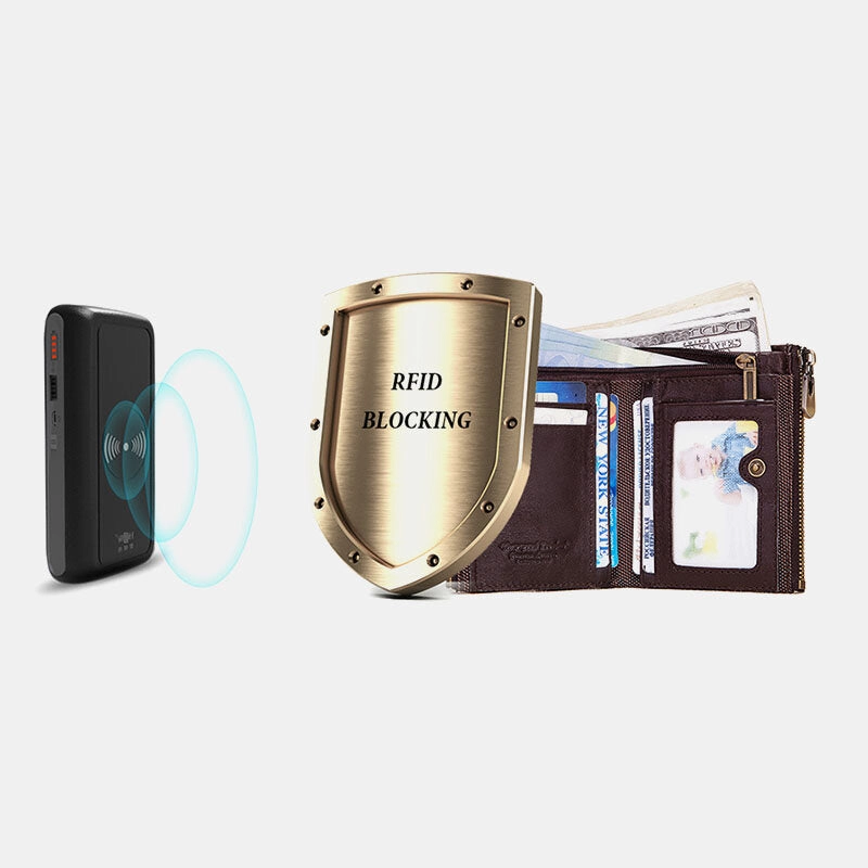 Men Genuine Leather Bifold RFID Anti-theft Multi-card Slot Retro ID Wallets Card Holder Money Clip Coin Purse Women Wallet